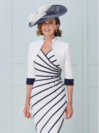 66320A Dress - Ivory/Navy (John Charles)